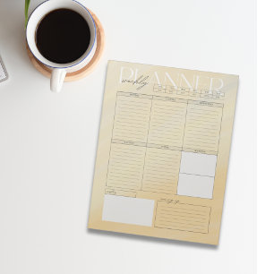 Modernes gelbes Watercolor-Wochenplaner Notepad Notizblock