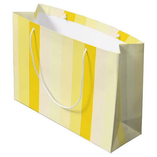 Modernes, gelbes, weißes gestreiftes Muster Große Geschenktüte (Rückseite Schrägansicht)
