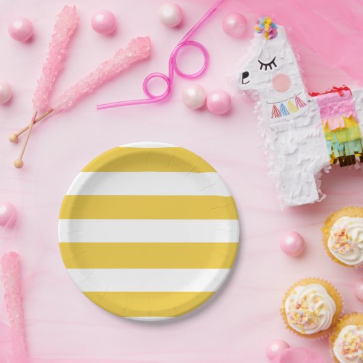 Modernes gelbes weißes Streifen-Muster Pappteller (Party)