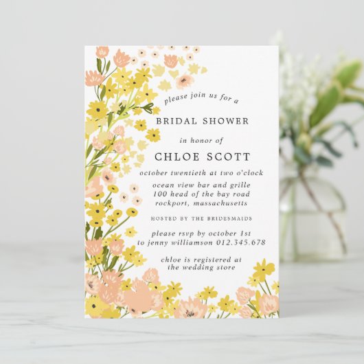 Modernes Gelbfall-Brautparty Einladung (Stehend Vorderseite)