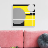 Modernes Gelbgrau Schwarz-weiß Leinwanddruck (Insitu (Wohnzimmer))