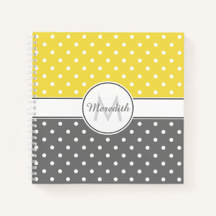 Modernes Gelbgraues Polka-Dot-Muster Monogramm Notizblock