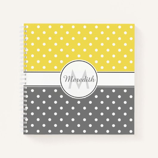 Modernes Gelbgraues Polka-Dot-Muster Monogramm Notizblock (Vorderseite)