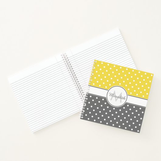 Modernes Gelbgraues Polka-Dot-Muster Monogramm Notizblock (Innenseite)