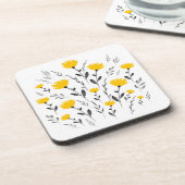 Modernes Gelbgraufarbenes Blumenmotiv Getränkeuntersetzer (Linke Seite)