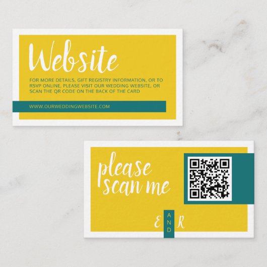 Modernes Gelbgrün mit QR-Code Hochzeitswebsite Begleitkarte (Vorne/Hinten)