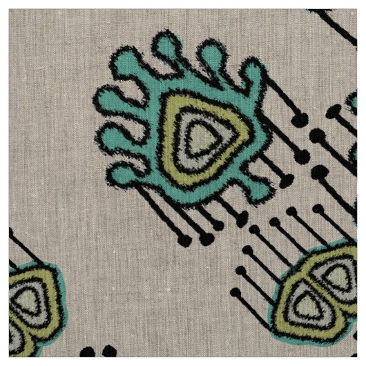 Modernes Gelbminze Grau-Tribal-Gewebe Stoff (Muster)