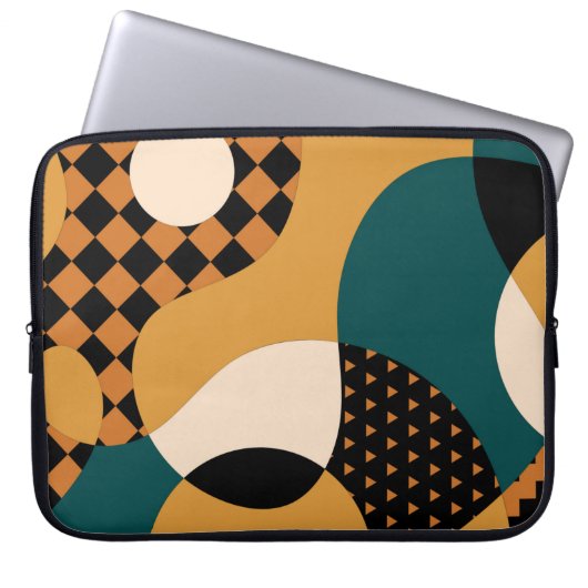 Modernes geometrisch abstraktes Patchwork-Muster, Laptopschutzhülle (Vorderseite)