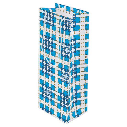 Modernes geometrisch blaues Seekartenmuster Geschenktüte Für Weinflaschen (Vorderseite Schrägansicht)