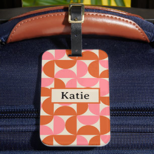 Modernes geometrisch rosa orangefarbenes Monogramm Gepäckanhänger