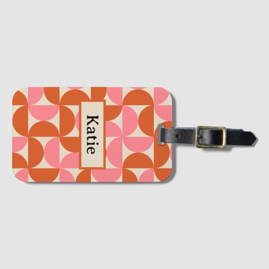 Modernes geometrisch rosa orangefarbenes Monogramm Gepäckanhänger (Vorderseite (Horizontal))