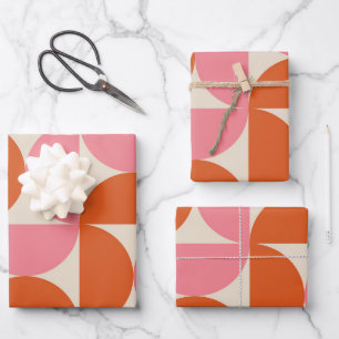 Modernes geometrisch-rosa-orangefarbenes Muster de Geschenkpapier Set
