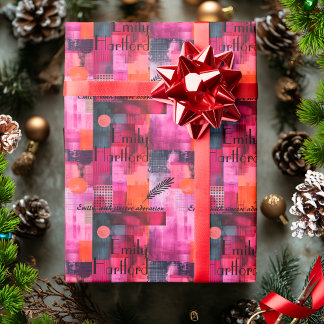 Modernes geometrisch rosa und schwarz personalisie geschenkpapier