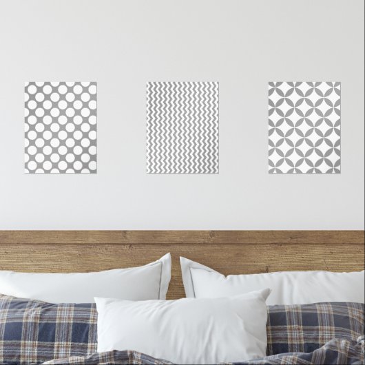 Modernes geometrisches Abstraktes Grau und Weiß Bilderwand Sets (Schlafzimmer)