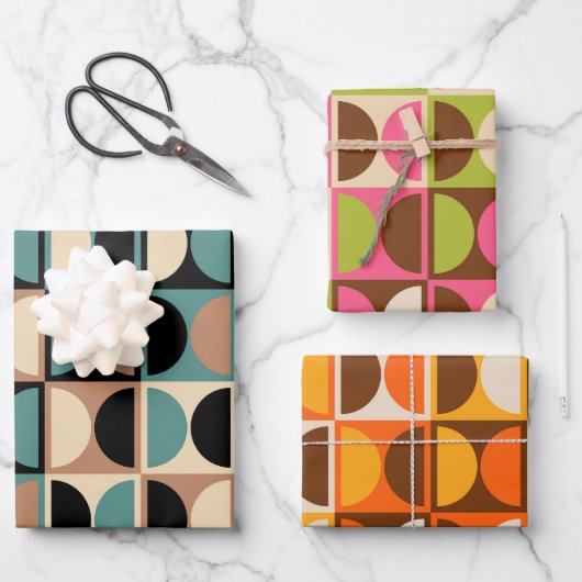 Modernes geometrisches Abstraktes Muster des Mitte Geschenkpapier Set (Vorderseite)