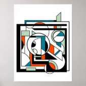 Modernes geometrisches Abstraktes Orange Aquamarin Poster (Vorne)