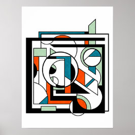 Modernes geometrisches Abstraktes Orange Aquamarin Poster