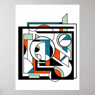 Modernes geometrisches Abstraktes Orange Aquamarin Poster