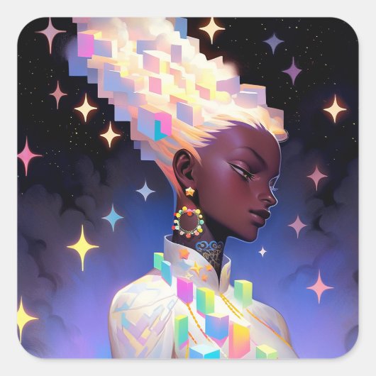 Modernes geometrisches Anime-Girl Quadratischer Aufkleber (Vorderseite)