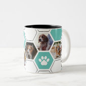 Modernes geometrisches Aquamarin Heart Paw Dog Fot Zweifarbige Tasse (VorderseiteRechts)