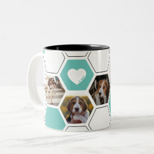 Modernes geometrisches Aquamarin Heart Paw Dog Fot Zweifarbige Tasse