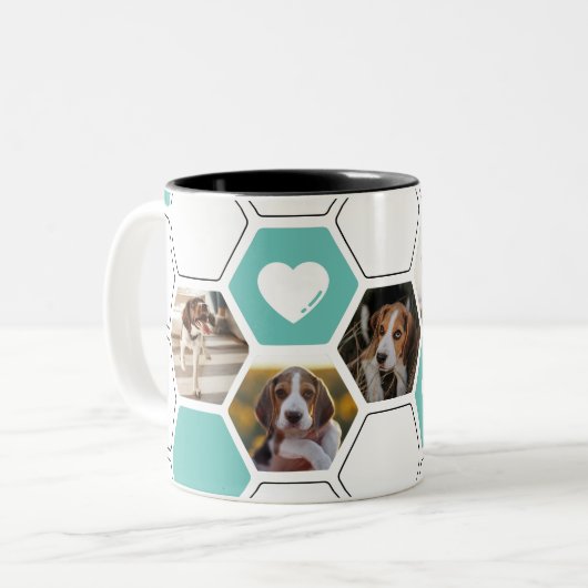 Modernes geometrisches Aquamarin Heart Paw Dog Fot Zweifarbige Tasse (Vorderseite Links)