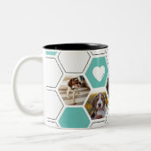 Modernes geometrisches Aquamarin Heart Paw Dog Fot Zweifarbige Tasse (Links)
