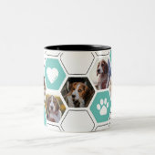 Modernes geometrisches Aquamarin Heart Paw Dog Fot Zweifarbige Tasse (Mittel)