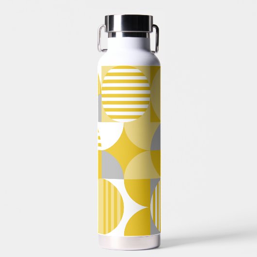 Modernes geometrisches Bauhaus, Senfgelb, grau Trinkflasche (Vorne)