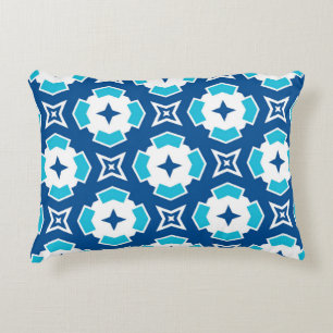 Modernes geometrisches Blau- und Weißquatrefolienm Dekokissen