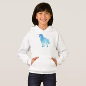 Modernes geometrisches blaues Einhorn Hoodie (Vorne ganz)