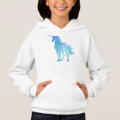 Modernes geometrisches blaues Einhorn Hoodie (Vorderseite)