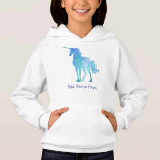 Modernes geometrisches, blaues Einhorn mit Namen Hoodie