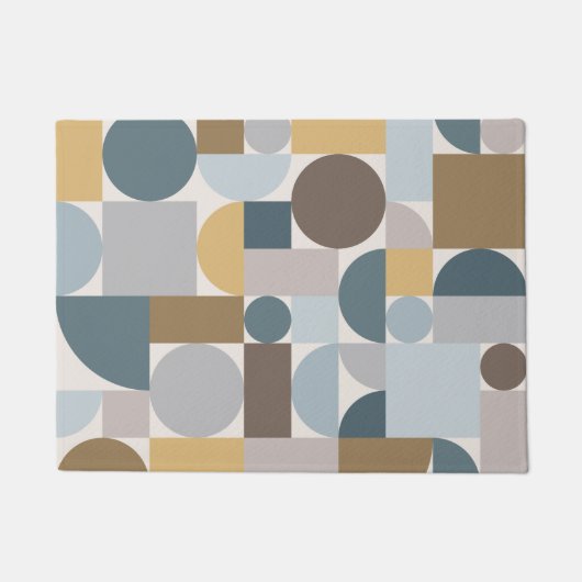 Modernes geometrisches blaues Gold Mitte des Jahrh Fußmatte (Vorderseite)