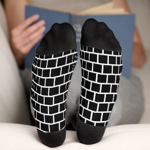 Modernes geometrisches Blockmuster Schwarz/Weiß Socken