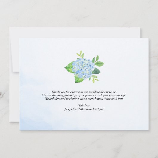 Modernes geometrisches Blue Hydrangea Hochzeitssem Dankeskarte (Rückseite)