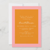 Modernes geometrisches Brautparty in Rosa und Oran Einladung (Vorderseite)