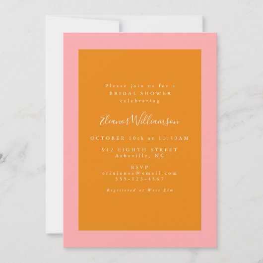 Modernes geometrisches Brautparty in Rosa und Oran Einladung (Vorderseite)