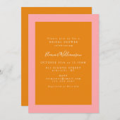 Modernes geometrisches Brautparty in Rosa und Oran Einladung (Vorne/Hinten)