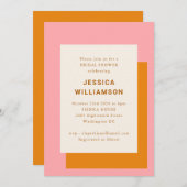 Modernes geometrisches Brautparty Rosa und Orange Einladung (Vorne/Hinten)