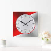 Modernes geometrisches Design rot/silber Quadratische Wanduhr (Zuhause)
