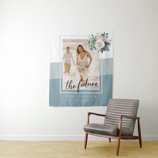 Modernes geometrisches, dunkelblaues Brautparty Wandteppich (Beispiel)