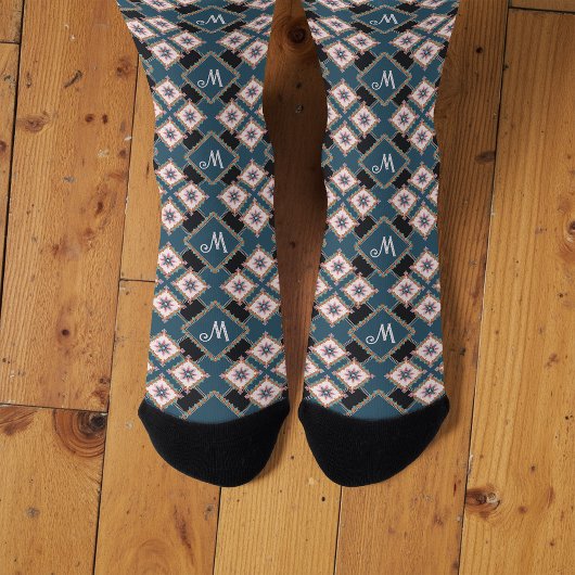Modernes geometrisches, florales Monogramm Nahtlos Socken