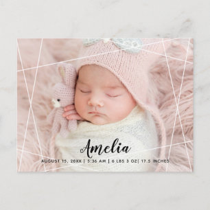 Modernes geometrisches Foto Brith Ankündigungspostkarte