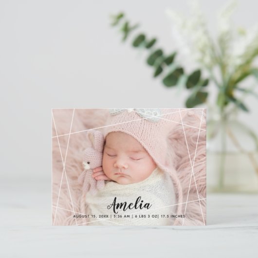 Modernes geometrisches Foto Brith Ankündigungspostkarte (Stehend Vorderseite)