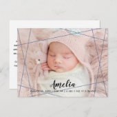 Modernes geometrisches Foto Brith Ankündigungspostkarte (Vorne/Hinten)