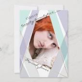 Modernes geometrisches Foto für Minze und Violet Einladung (Vorderseite)