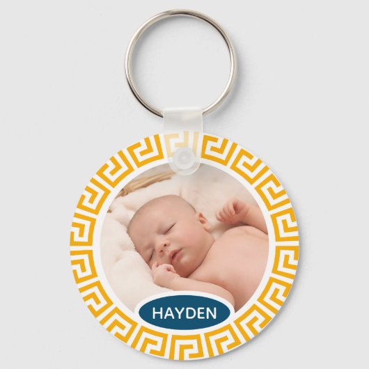 Modernes geometrisches, gelbes Foto Schlüsselanhänger (Vorderseite)