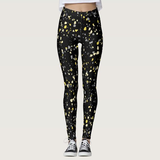 Modernes geometrisches, gelbes Terrazzo-Muster Leggings (Vorderseite)