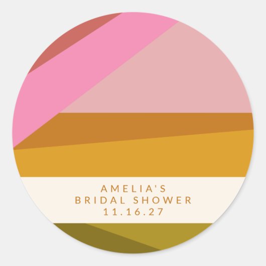 Modernes geometrisches, gelbrosa Brautparty Runder Aufkleber (Vorderseite)